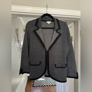 A Pea in the pod soft knit blazer size Large. Charcoal gray with black trim